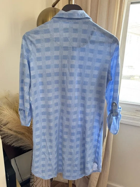 NWOT Lauren Ralph Lauren Light Blue Checked Button-Down Sleep Shirt | Small - Picture 5 of 7